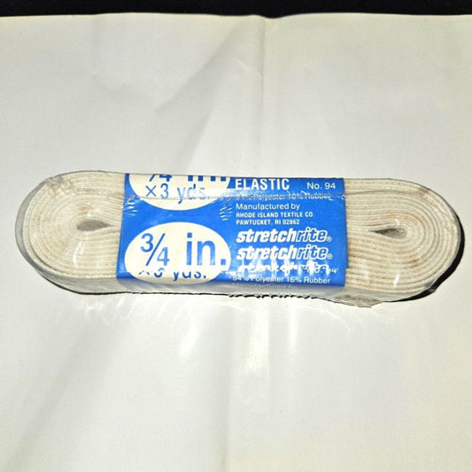 3/4" x 3 Yards Washable StretchRite Polyester Elastic No. 94 White