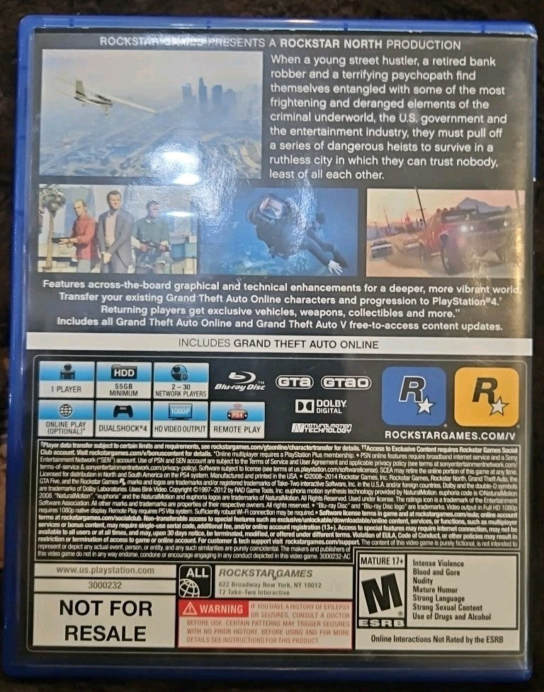Grand Theft Auto V (PS4) No Game. Case. Box Art. Map + Manual O N L Y