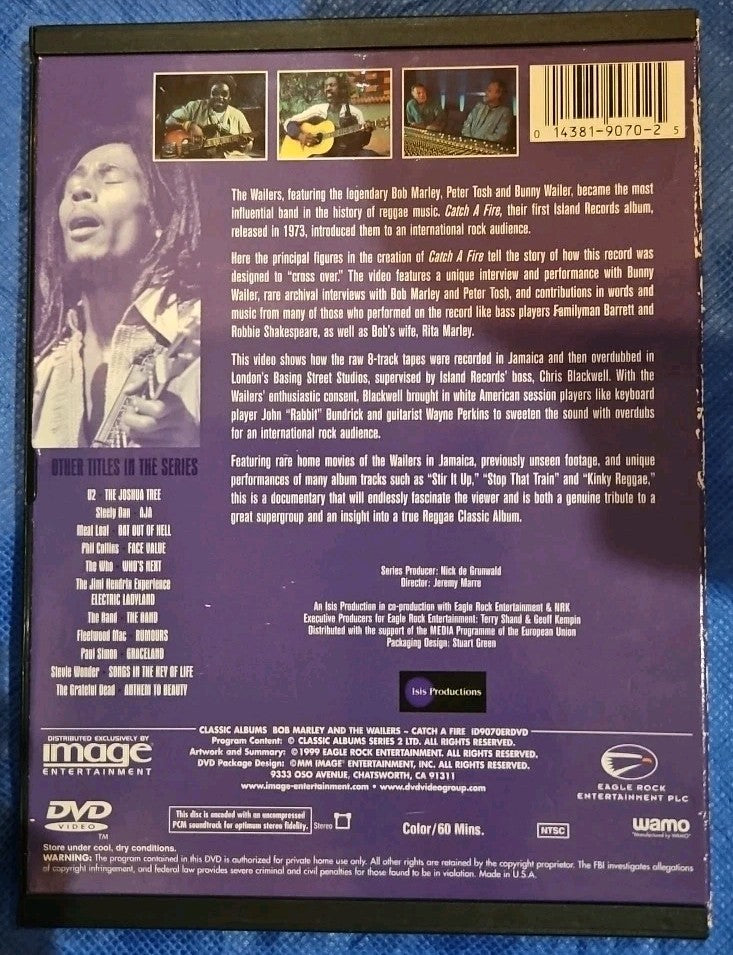 Bob Marley Catch a Fire (DVD) In Factory Cardboard/Plastic Snap Case. Tested