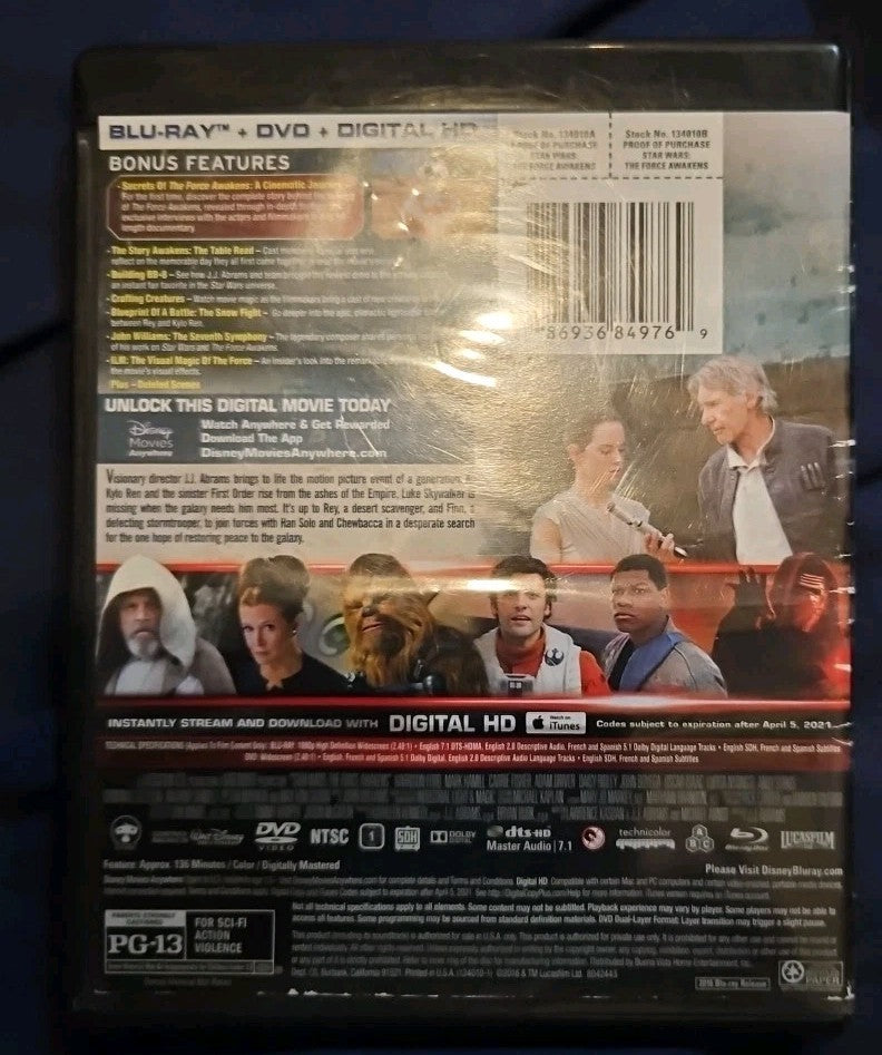 Star Wars: Episode VII: the Force Awakens (DVD) No Bluray Or HD. Tested. 