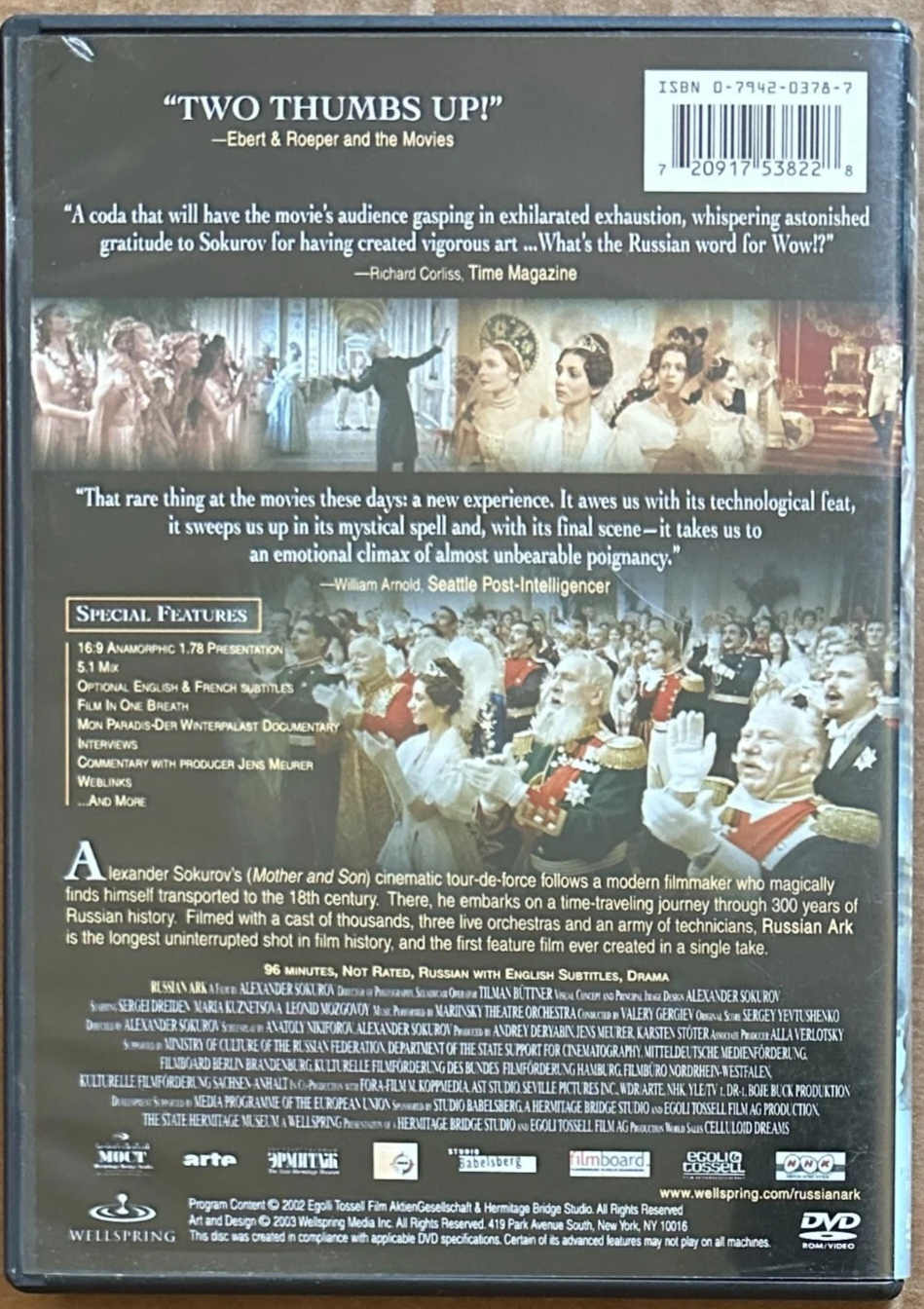 Alexander Sokurov’s RUSSIAN ARK (2002) (DVD) Tested. New Case. Stained Liner
