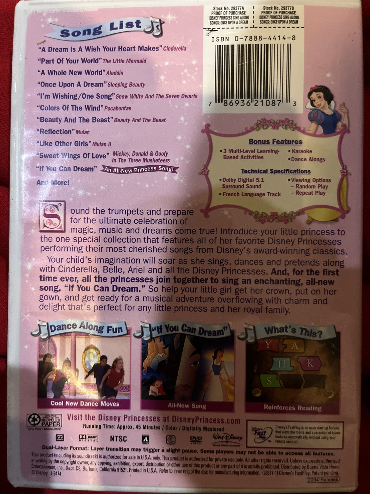 Disney Princess Sing Along Songs - Vol. 1: Once Upon a Dream (DVD, 2004) New