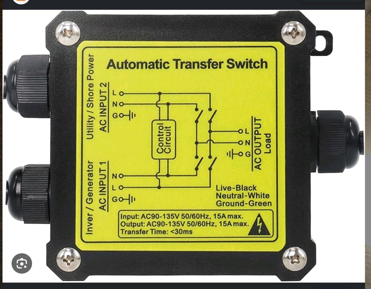 AC120V 15Amp Automatic Transfer Switch Generator Transfer Switch Auto Transfer