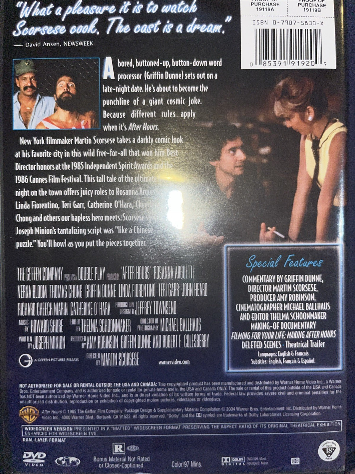 After Hours (DVD, 1985) Sealed