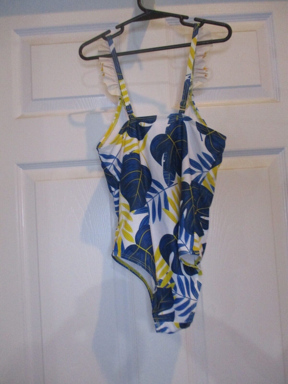 Girls Yellow Blue White One Piece Swimsuit Ruffles Size 7