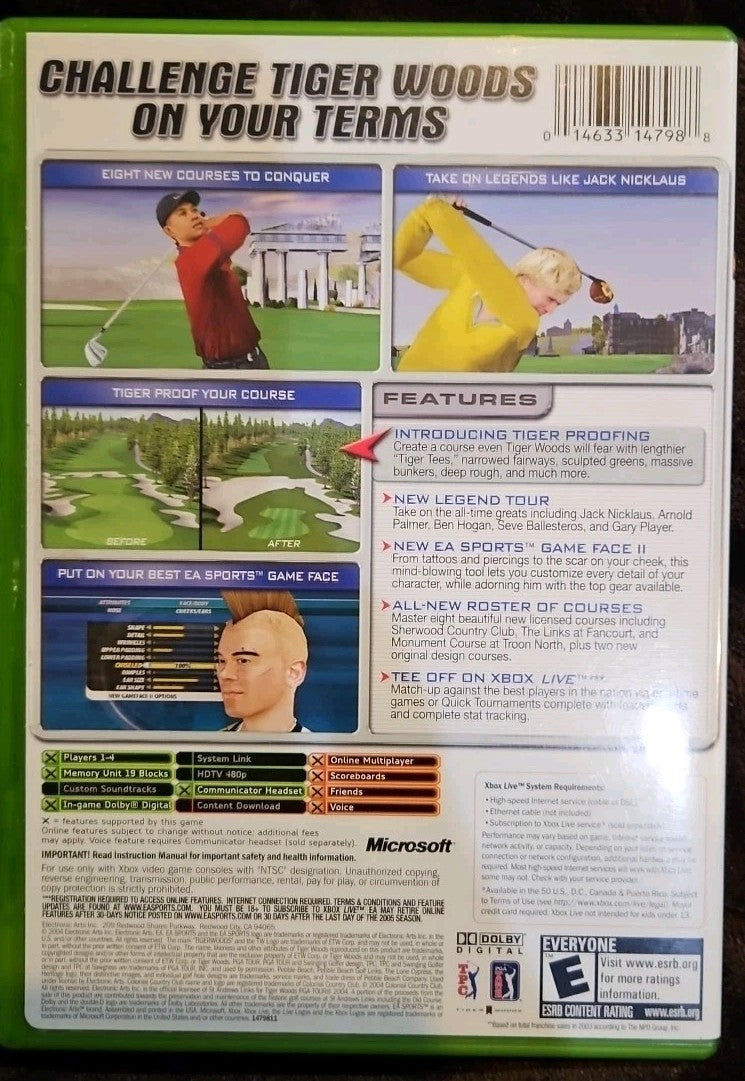 Tiger Woods PGA Tour 2005 XBOX, Tested. No Scratches. New Case
