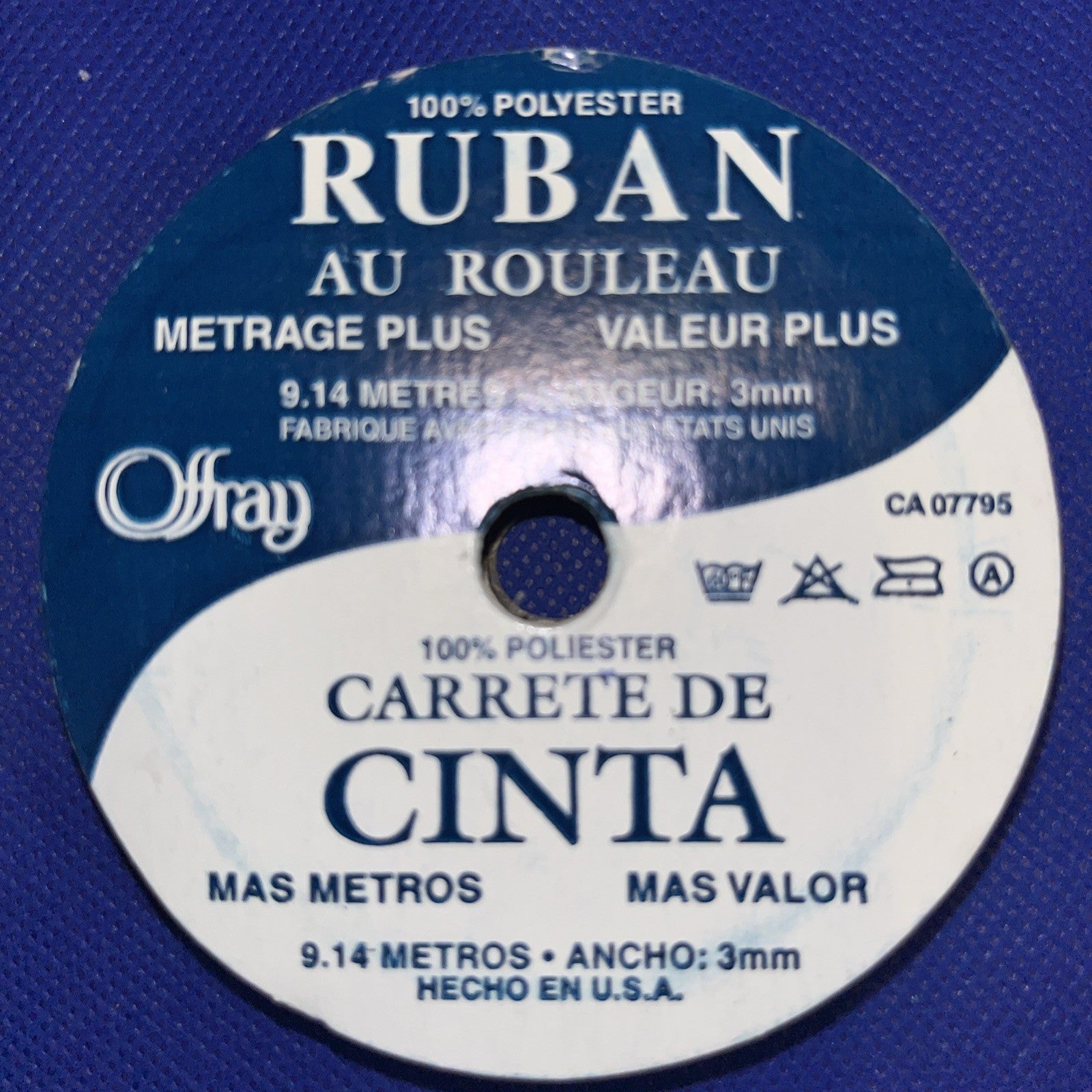 Vintage Offray maroon 7/8” Wide x 21 ft Ribbon on 1" Wide x 3" Round Spool