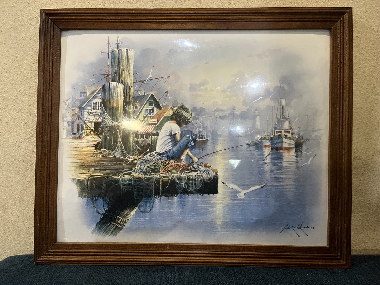 Andre Orpinas Fishing Dick Print 19.5” x 15” Inside 22.5” x 28” Frame & Screen