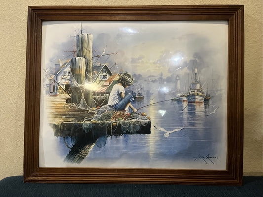 Andre Orpinas Fishing Dick Print 19.5” x 15” Inside 22.5” x 28” Frame & Screen