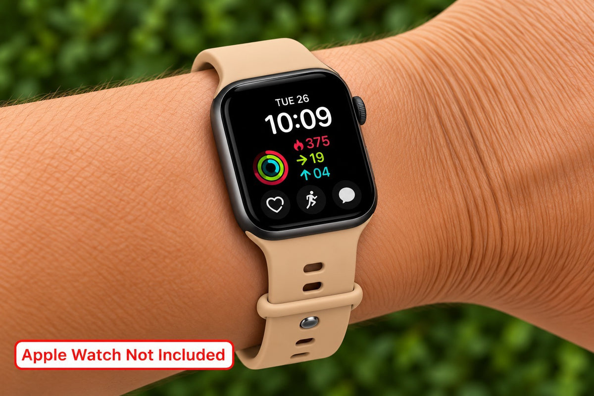 Band Fits Apple Watch 38 40 41mm Series 1-9 SE Beige Silicone Sport Band