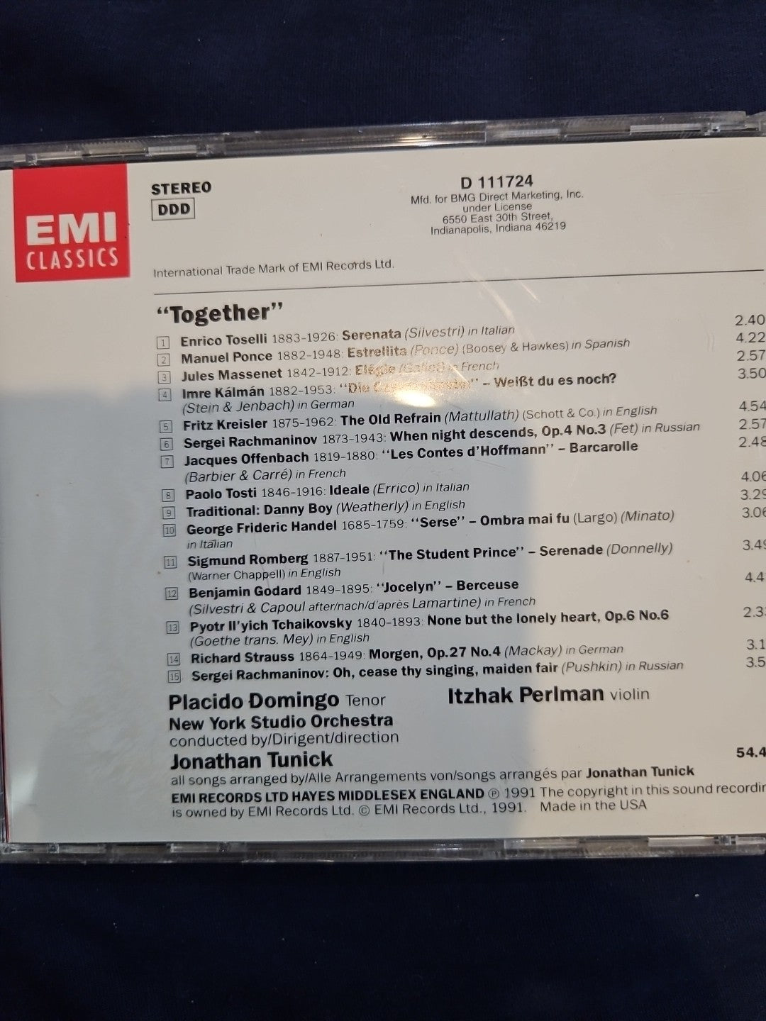 Together by Perlman, Itzhak / Domingo, Placido (CD, 2015)