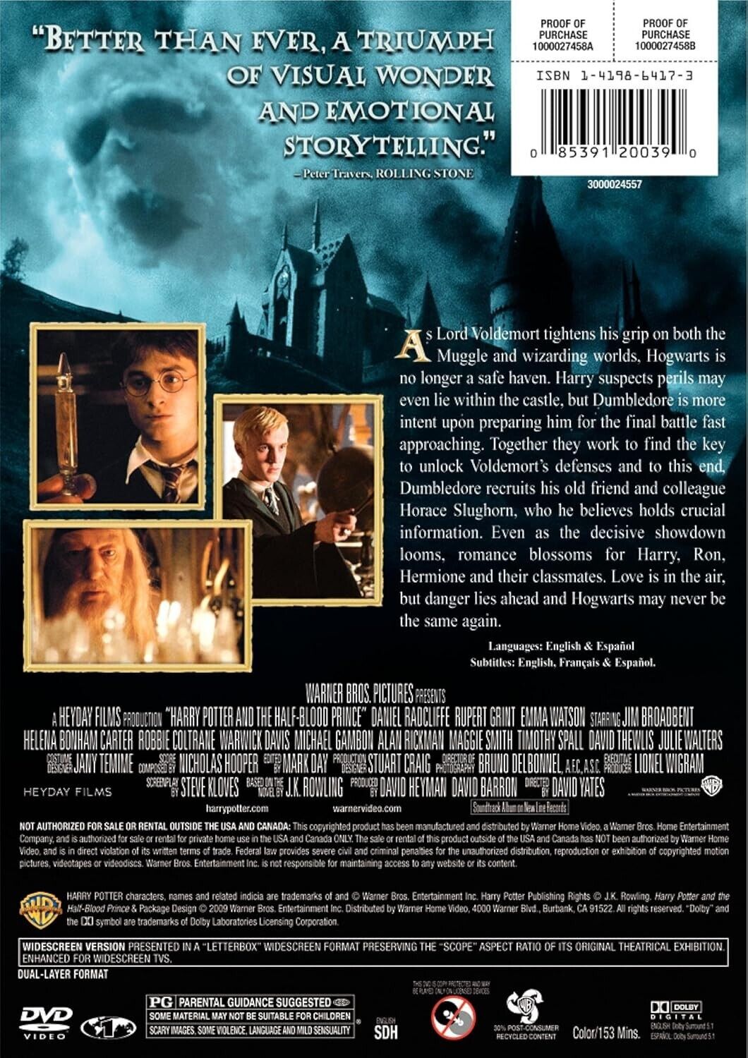 Harry Potter and the Half-Blood Prince (DVD, 2009, WS) Brand New