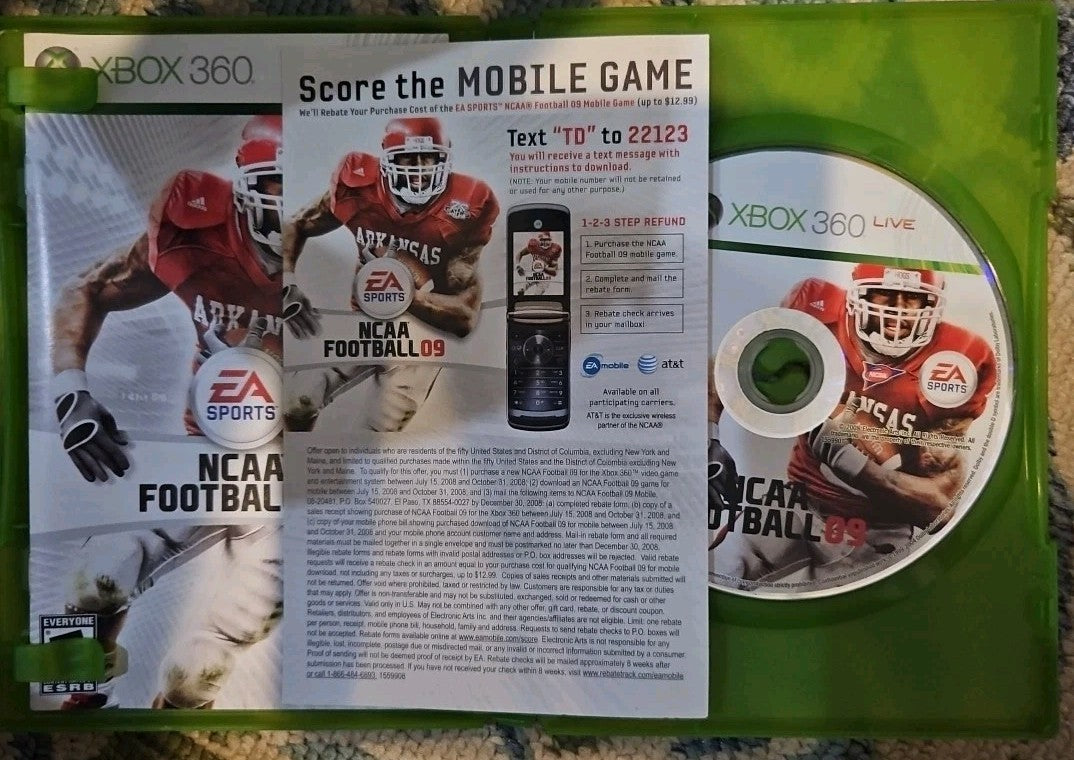 NCAA Football 09 (Microsoft Xbox 360, 2008) No Cover Art.  Tested. With Manual