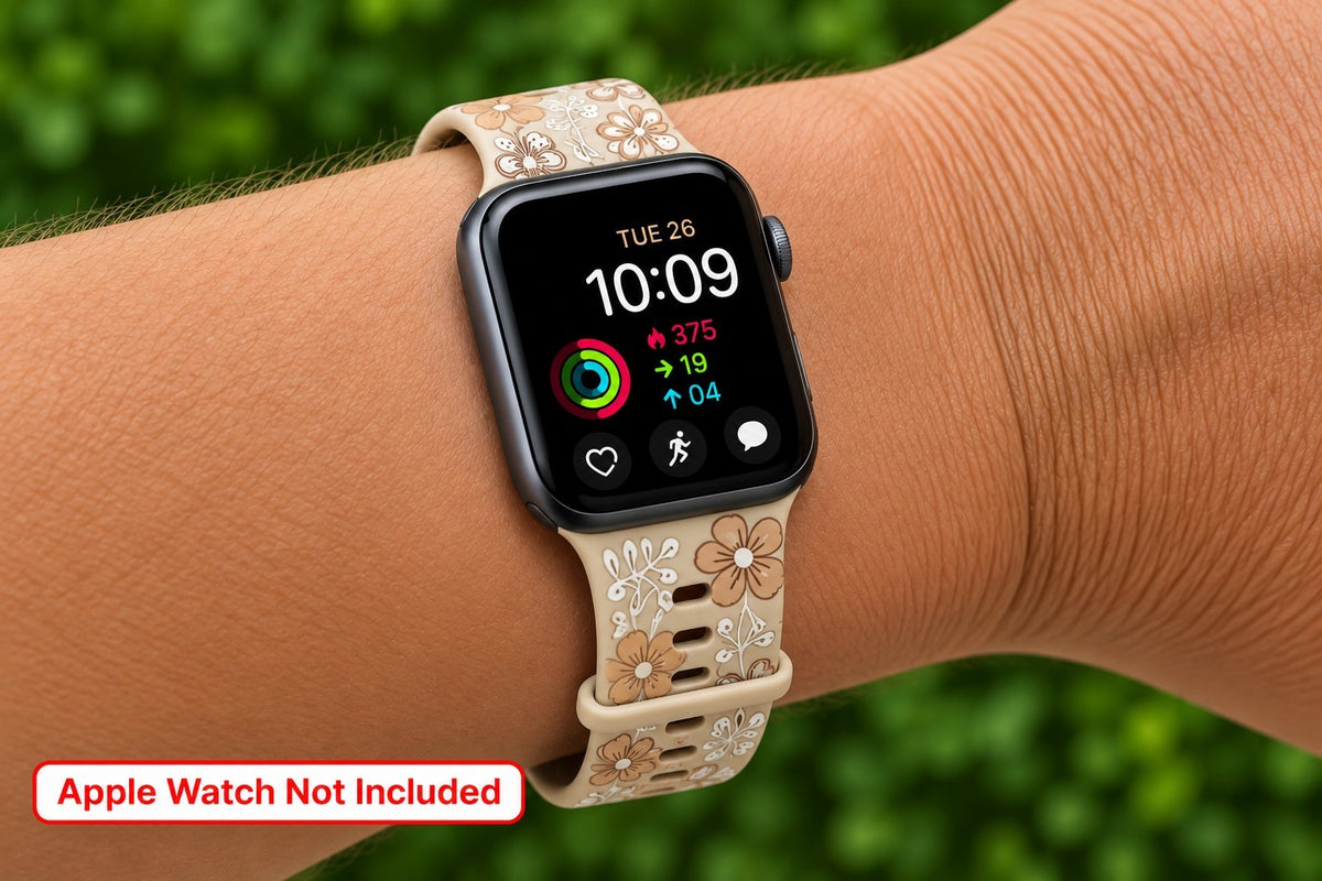 Band Fits Apple Watch 38 40 41mm Series 1-9 SE Cream Tan Floral Silicone...