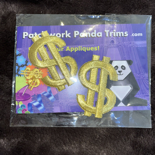 Patchwork Panda Trims 2 (3”) Large 2 (1”) Small Iron-On Gold Dollar Signs