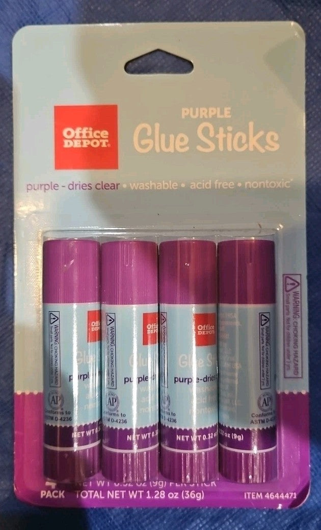 4  Count Purple Glue Sticks - Office Depot Brand - Dries Clear