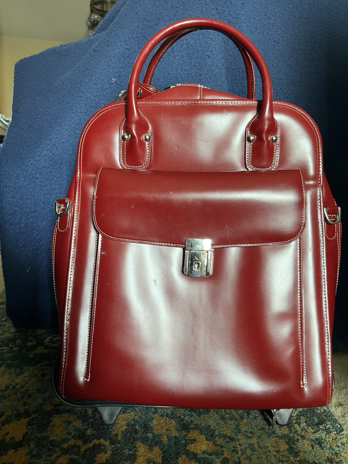 McKlein Leather Laptop Carry-On Bag Detachable Roll-On And Collapsible Handle