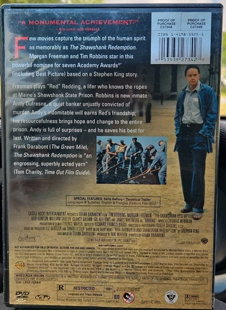The Shawshank Redemption (DVD, 1994) Tested. New Case. Resealed
