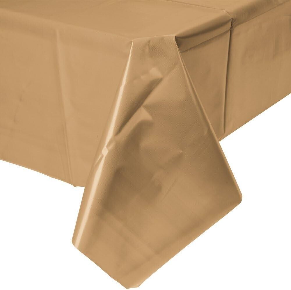 Amscan 54" x 108" Gold Plastic Tablecover 12/Pack (77015.19)