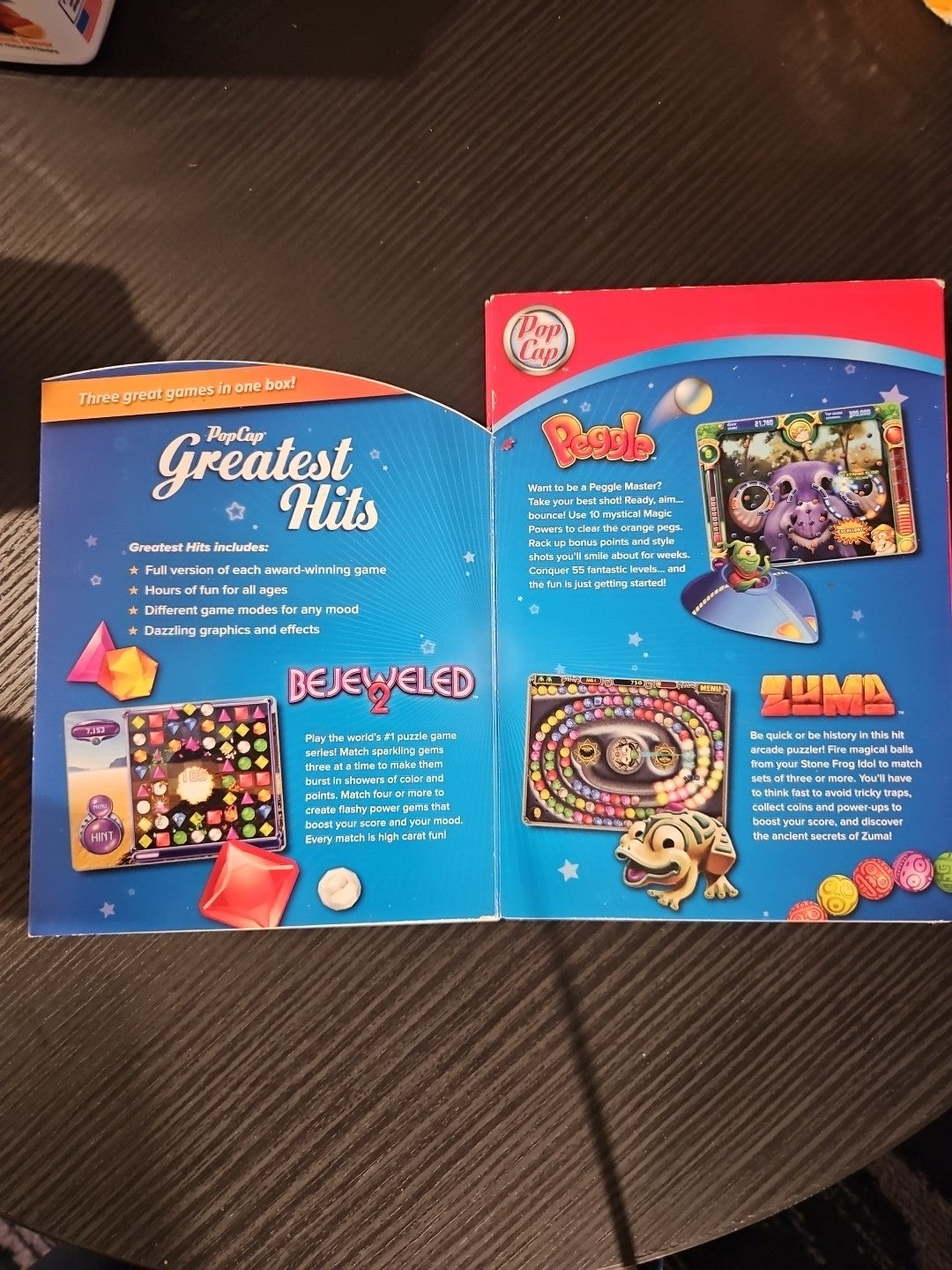 3 Games Bejeweled 2, ZUMA, Peggle - Pop Cap Greatest Hits Windows Mac CD ROM