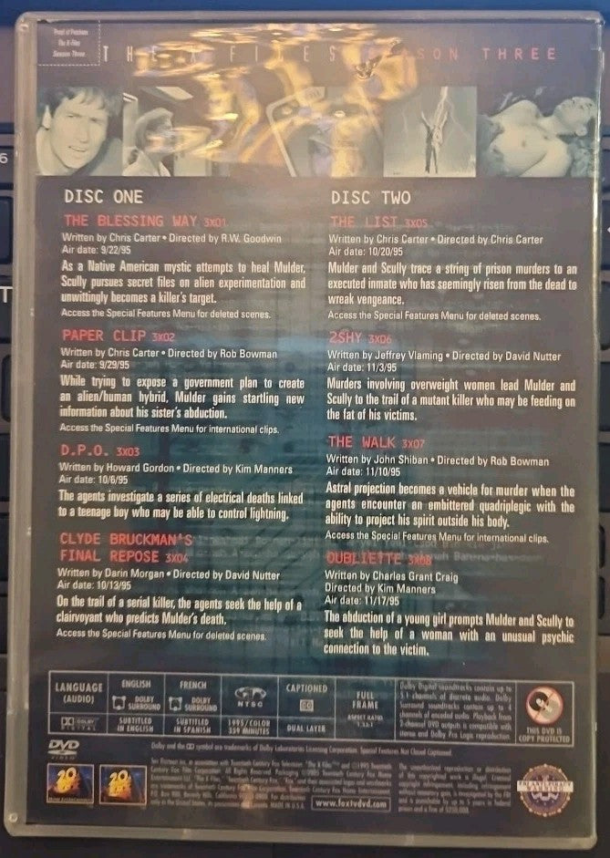 The X-Files Complete Third Season (DVD) Missing Disc 1 [Discs 2,3,4,5,6 Only]