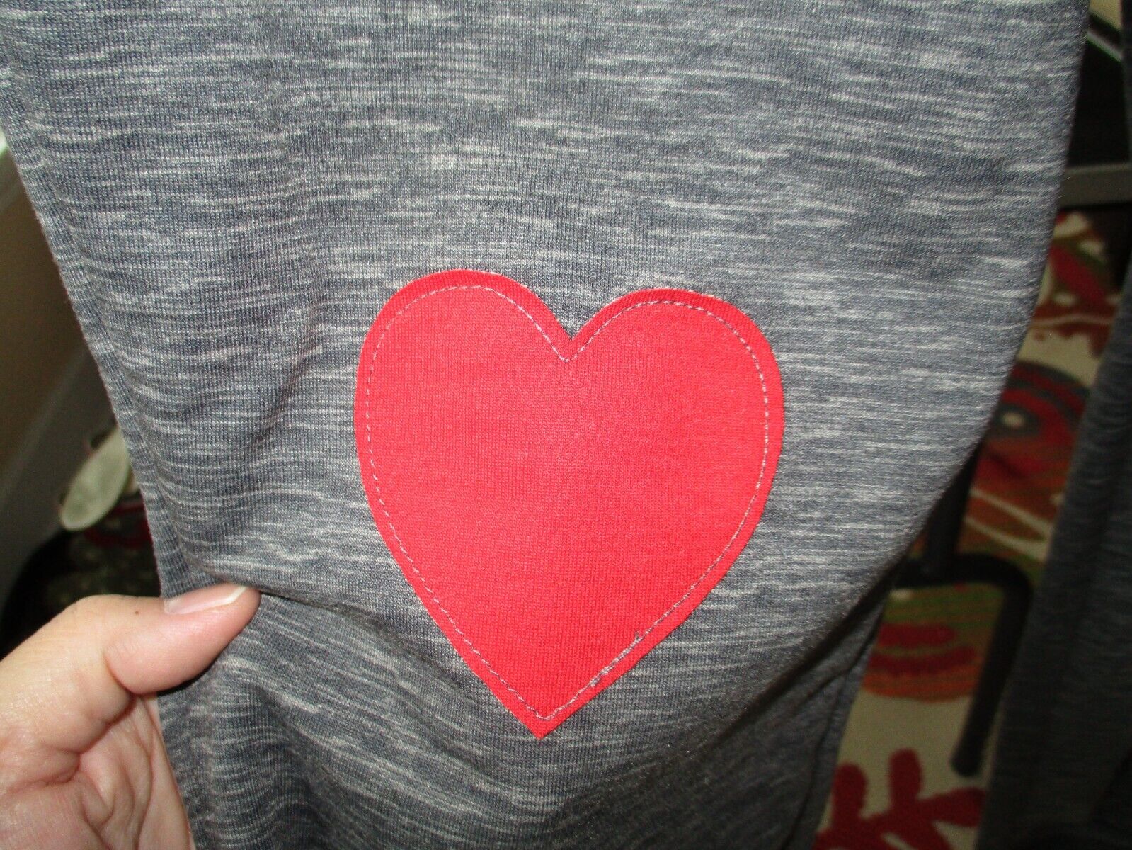 LuLaRoe Jax NWOT SMALL Heathered Gray with Red Heart Knee Patches Joggers