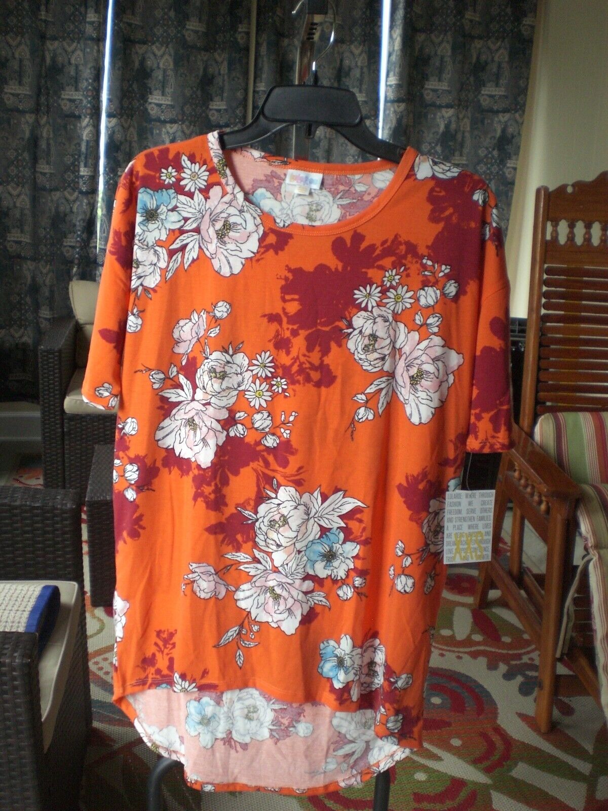 NWT LuLaRoe Irma Shirt Top Blouse Tunic XXS Orange Floral