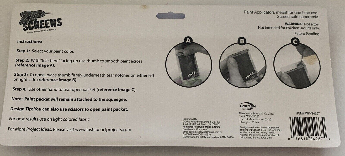 Zip Screens Fabric Paint and Applicator 5 NEON Colors by HORIZON NEW