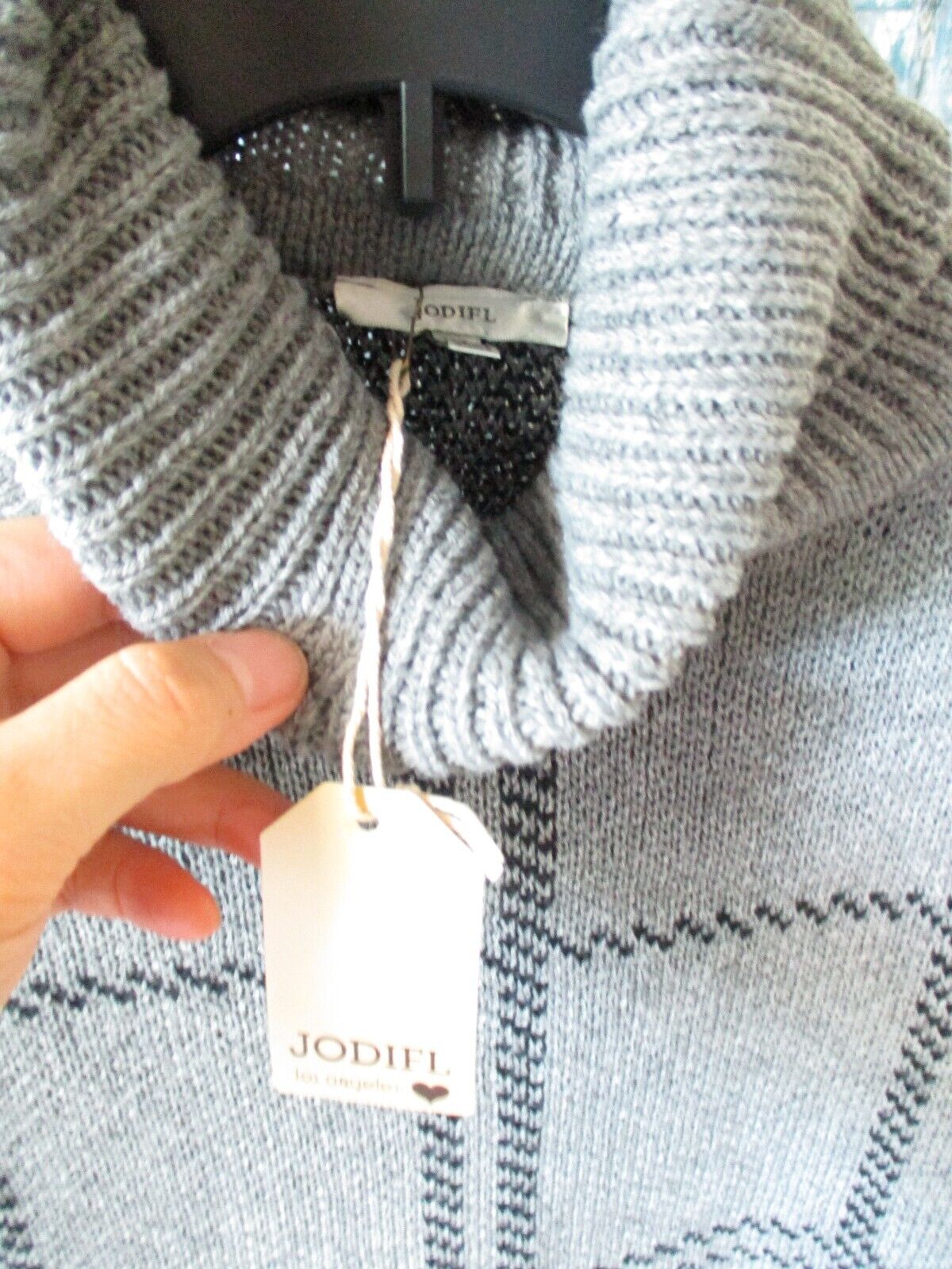 JODIFL Charcoal and Black Grid Turtleneck Sweater XS NEW