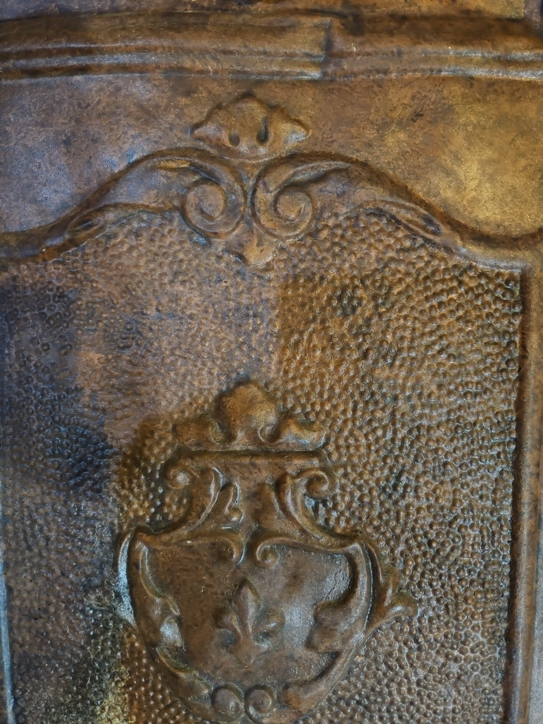 Bronze Colored Stamped Steel Fireplace Antique Cover