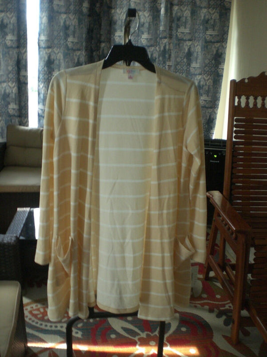 NWT LuLaRoe Cream White Stripe Caroline Cardigan Cover Up SMALL