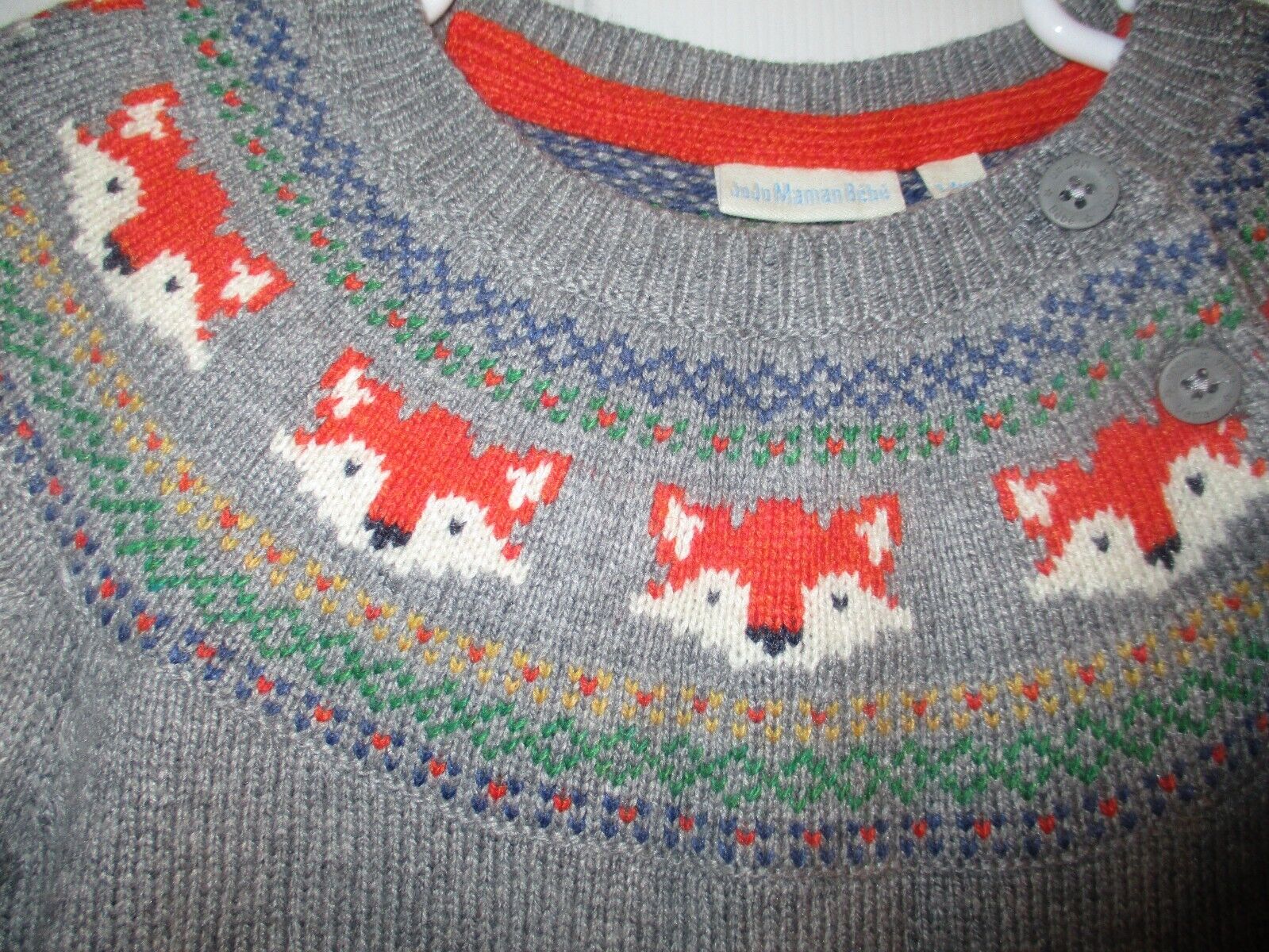 Jojo Maman Bebe Kids Marl Gray Fox Fair Isle Sweater 3-4 Years