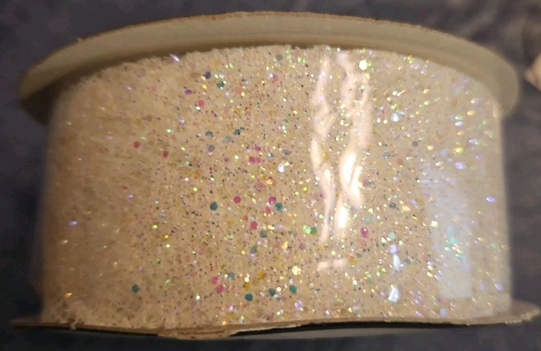 The Ribbon Boutique White 1.5" Glitter Ribbon 3 Yds New