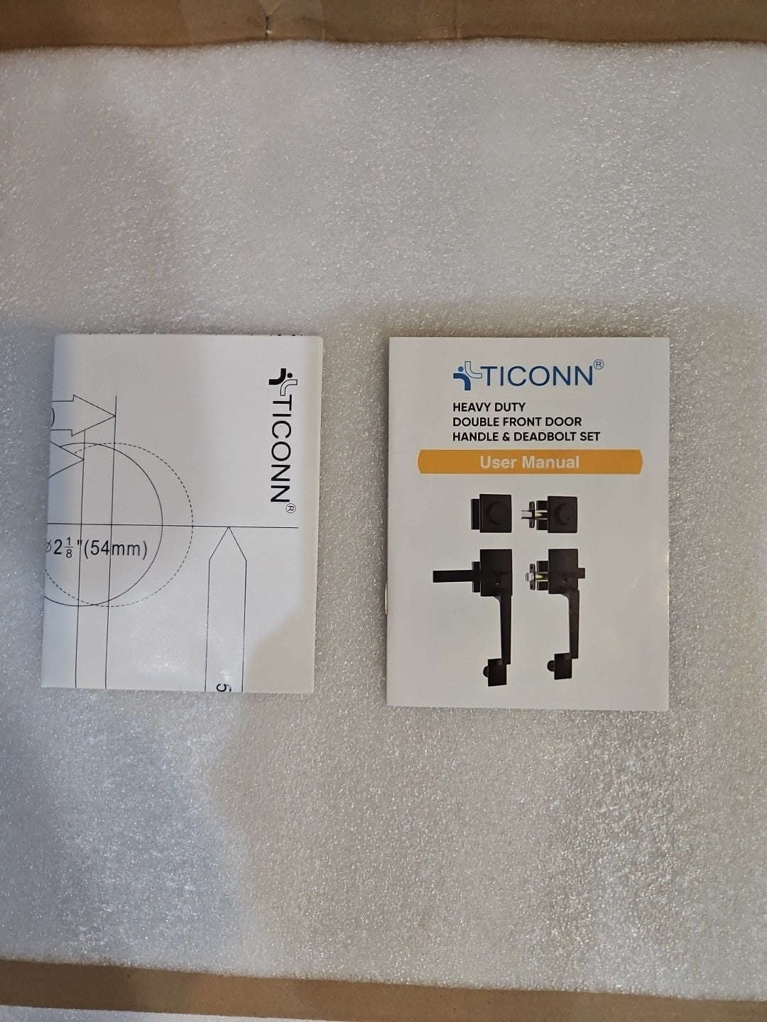 TICONN Heavy Duty Double Front Door Handle & Deadbolt Set - Satin Chrome Finish