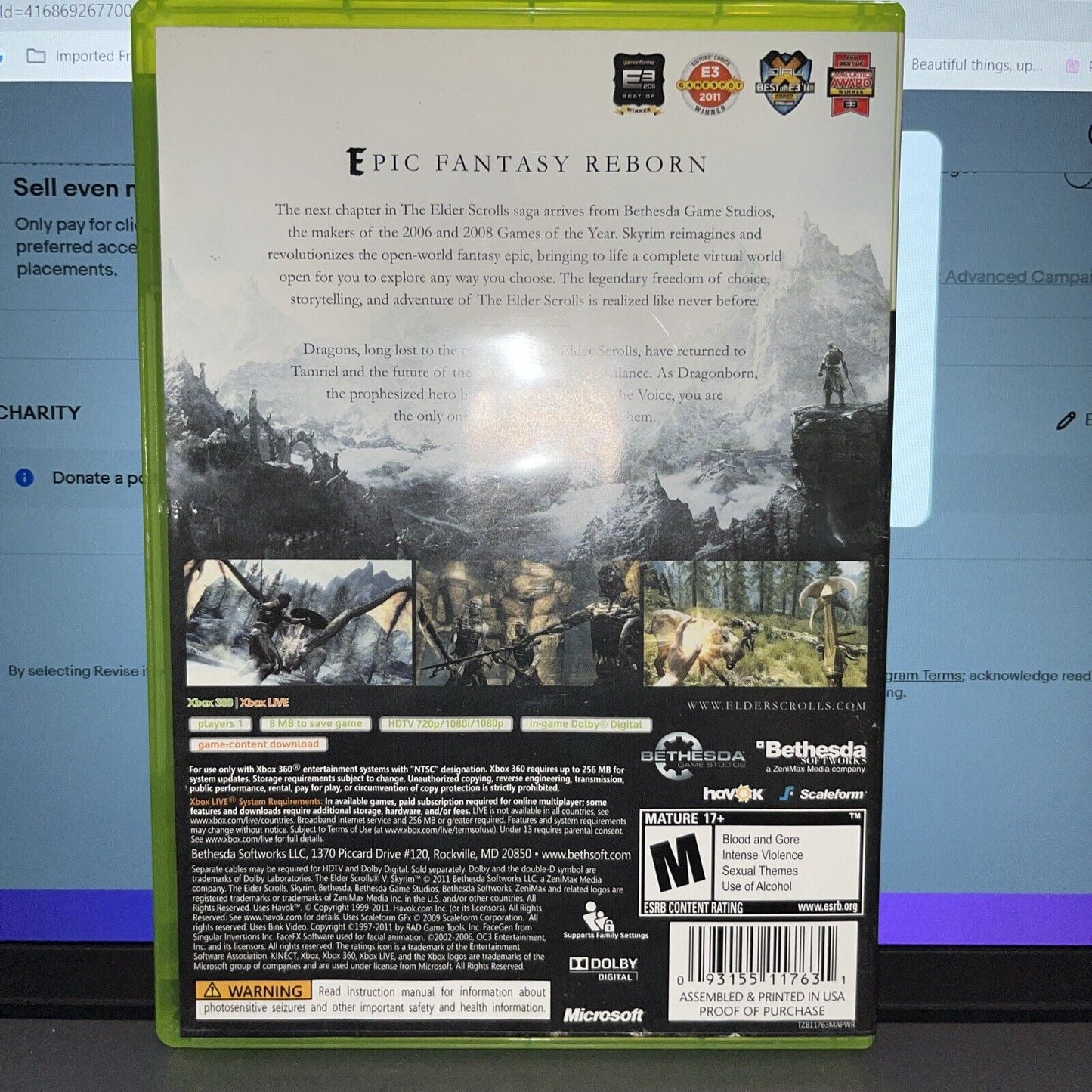 The Elder Scrolls V: Skyrim ( Xbox 360) No Manual. New Case. Tested