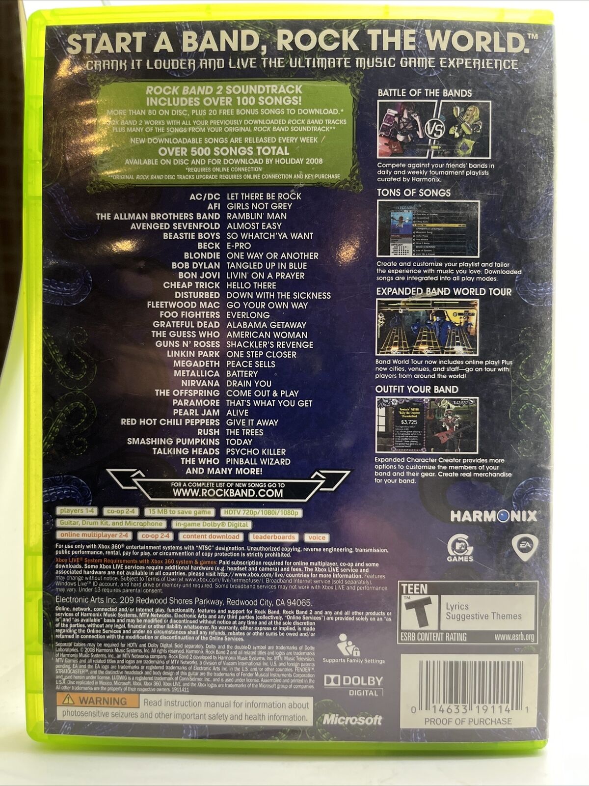 Rock Band 2 (Microsoft Xbox 360, 2008)