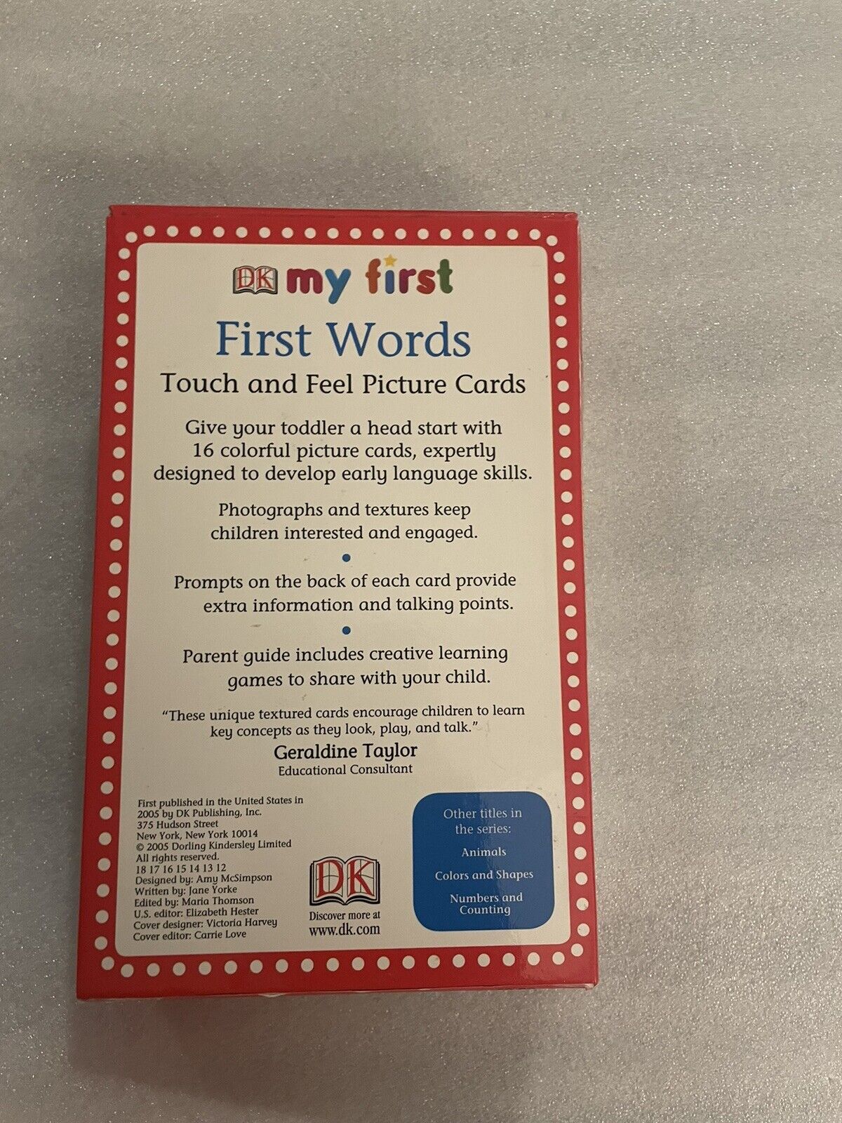 First Words Touch and Feel Picture Cards 16 Cards