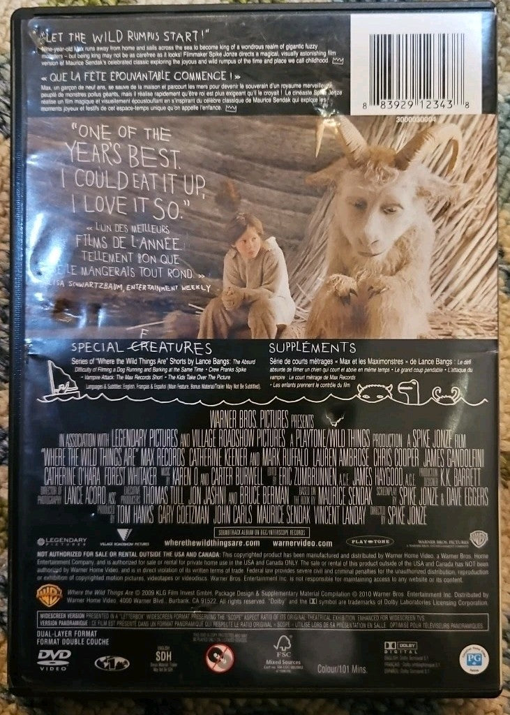 Where the Wild Things Are (DVD) Tested. New Case. Resealed