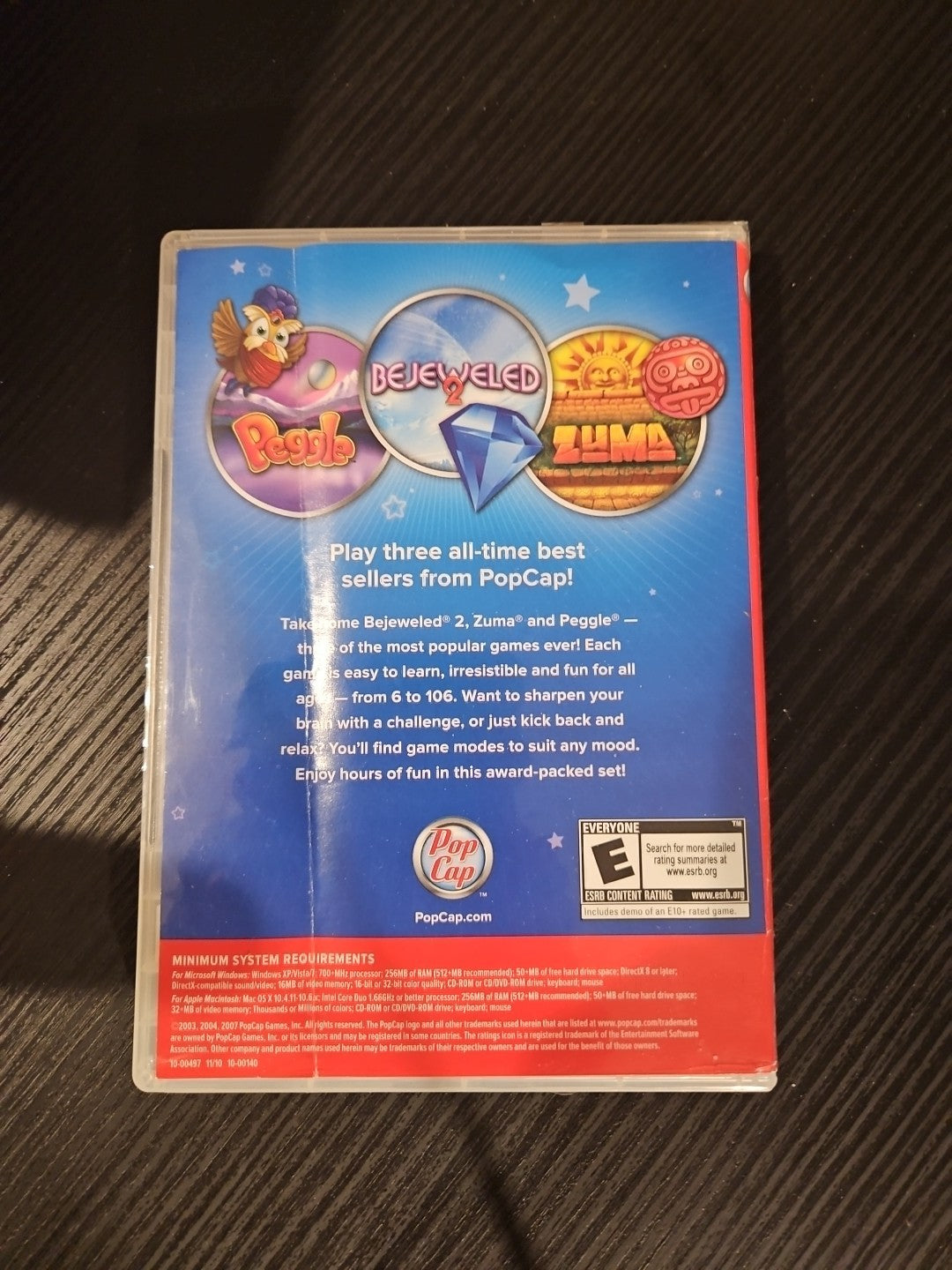 3 Games Bejeweled 2, ZUMA, Peggle - Pop Cap Greatest Hits Windows Mac CD ROM