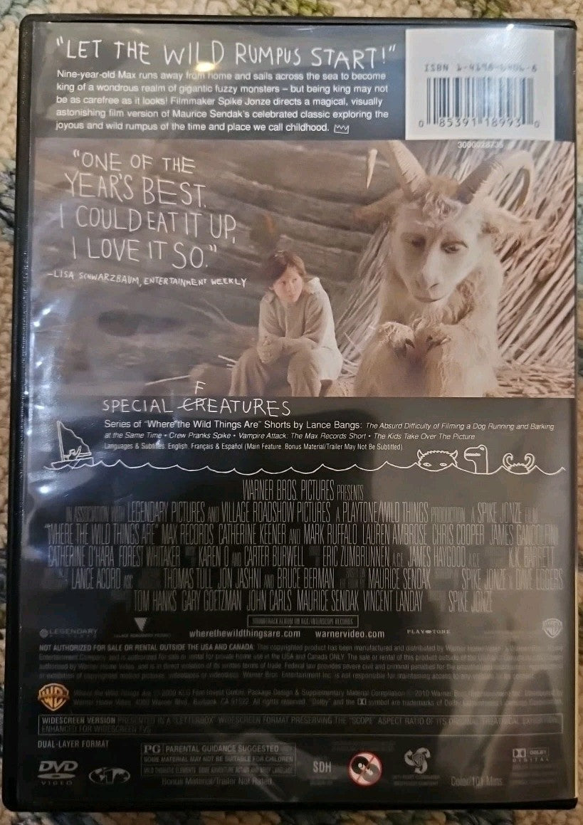 Where the Wild Things Are (DVD) Tested. New Case. Resealed