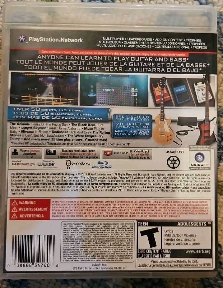 Rocksmith PS3 Sony PlayStation 3. No Cord. Game Only. Tested. No Scratches.