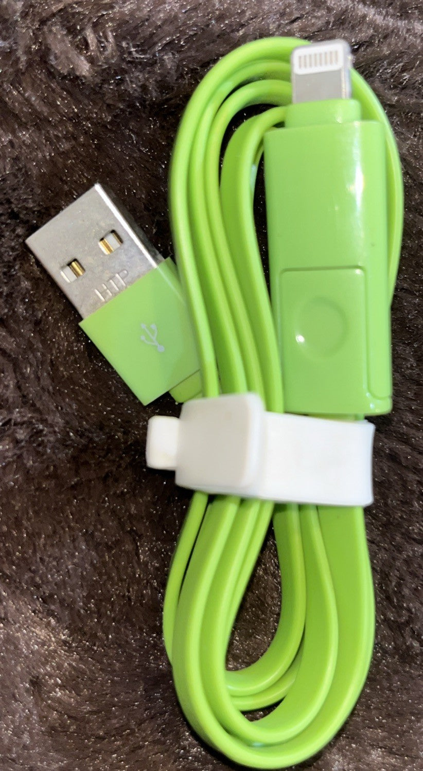 3’ Green USB To Convertible MicroUSB / Apple Light-ning Adapter With Band Strap