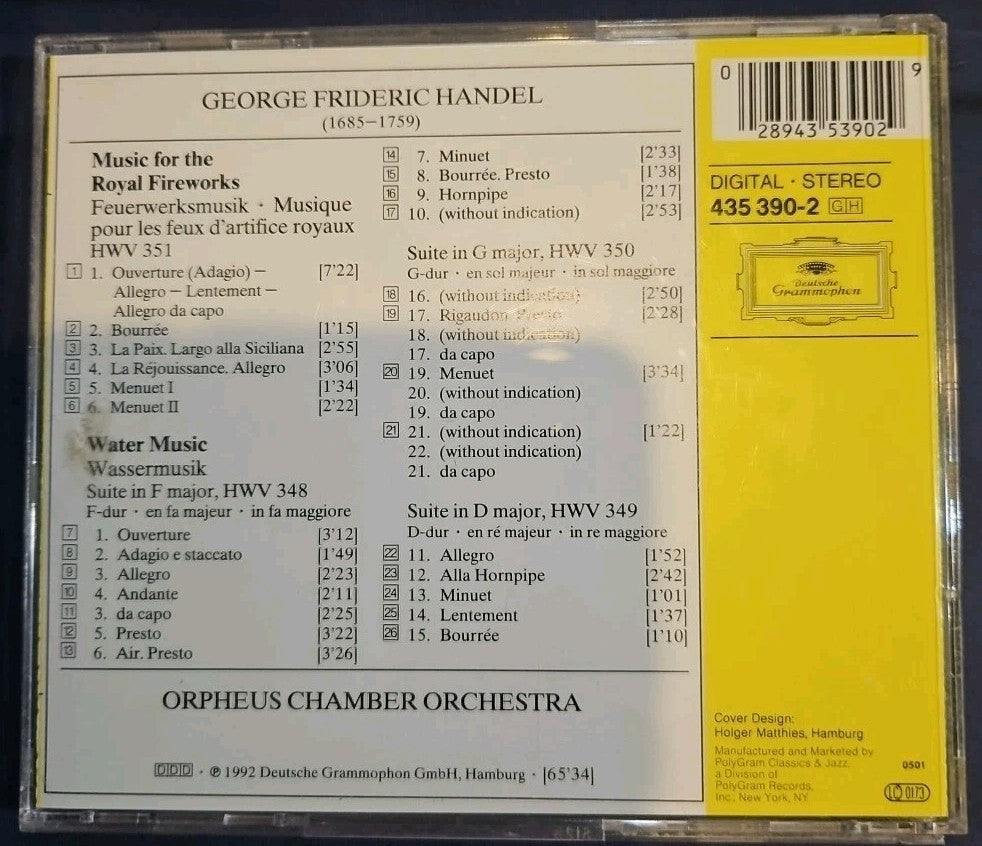 Water Music by Handel / Orpheus Chamber Orchestra (CD, 1992)