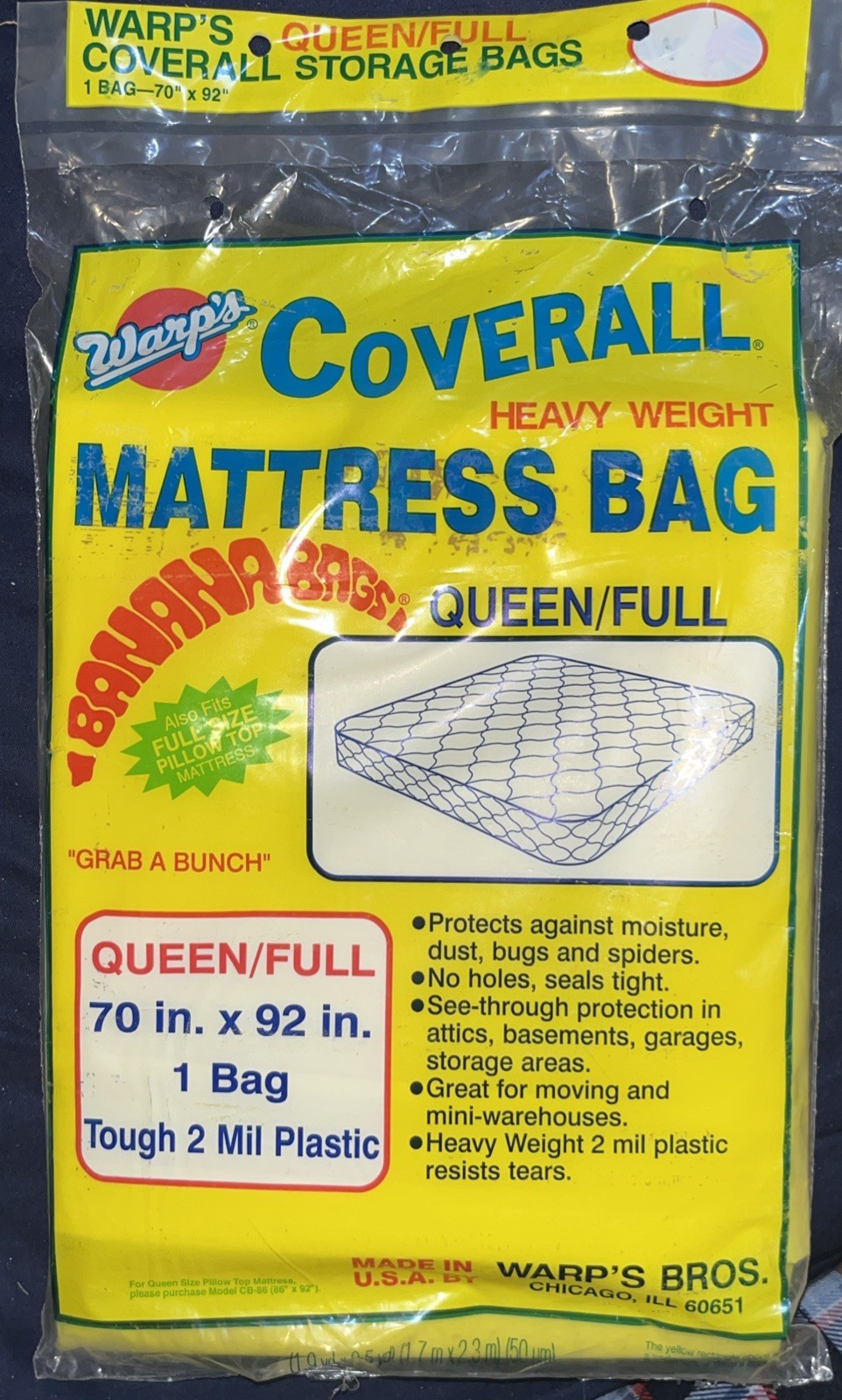 Warp's Coverall Heavy Weight Queen/Full Size Mattress Bag CB-86 70x92  USA