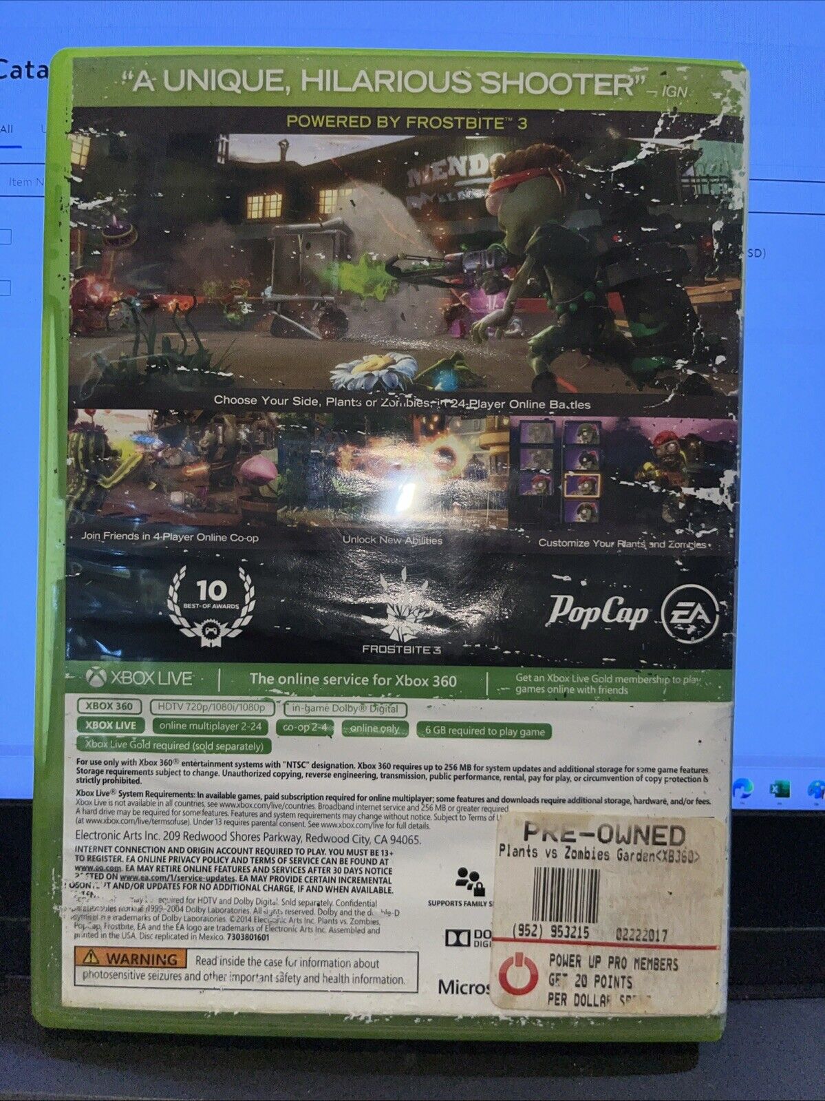 Plants Vs Zombies Garden Warfare - Xbox 360 Cover Liner Worn. Tested. New Case