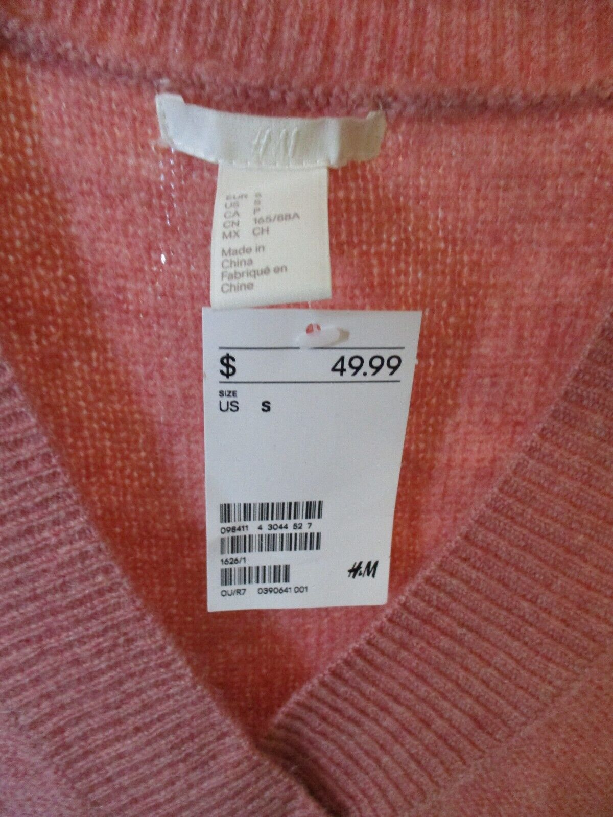 H&M Pink Knitted V-Neck Sweater Small NEW