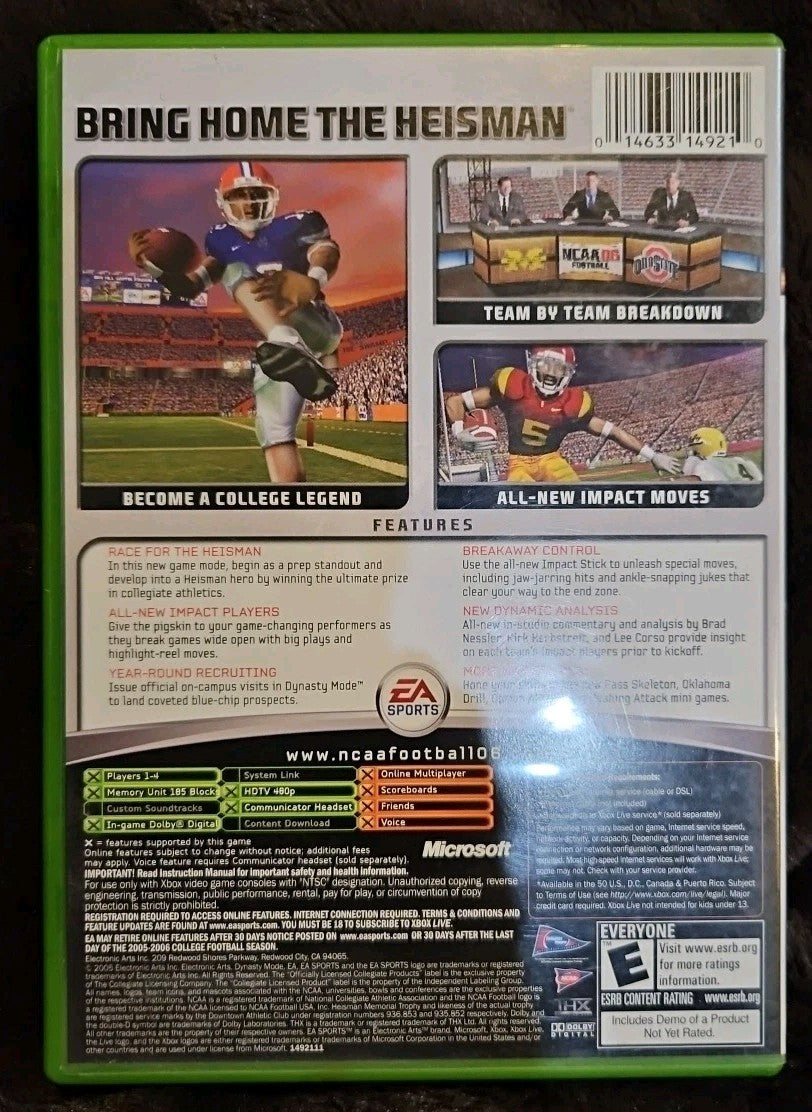 NCAA Football 06 (Xbox) Tested. No Scratches. New Case