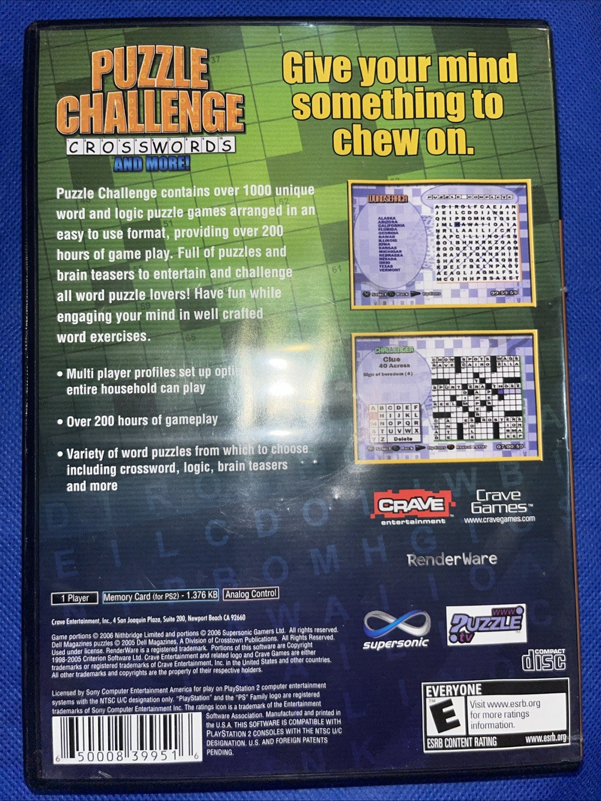 Puzzle Challenge: Crosswords & More (PS2) Mint. Tested. No Scratches. New Case.
