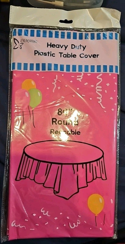 Evershine Heavy Duty Platic Table Cover 84" Round Reusable NEW