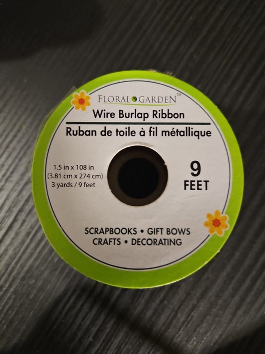 Floral Garden Qire Burlap Ribbon 1.5" x 108" (9 Feet / 3 Yds)